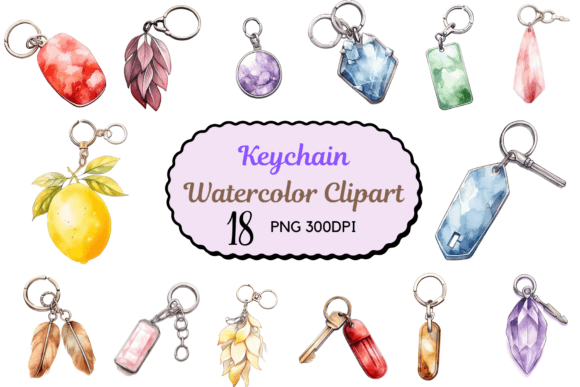 Download Watercolor Vintage Keychain Clipart - Vintage keychain Collection